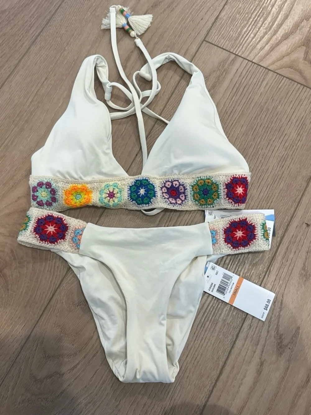 Cream Crochet-Trim Triangle Bikini Set - Women Intimates & Sleepwear